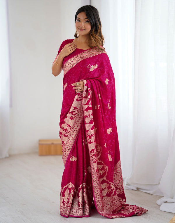 Rani Pink Silk Woven Banarasi Saree