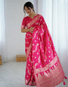 Coral Pink Silk Woven Banarasi Saree