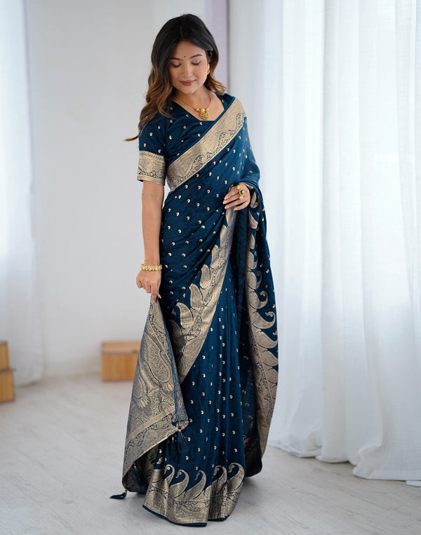 Peacock Blue Silk Woven Banarasi Saree