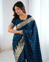 Peacock Blue Silk Woven Banarasi Saree