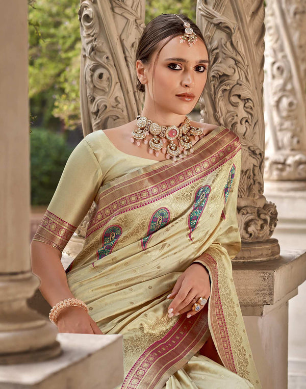Beige Silk Woven Banarasi Saree