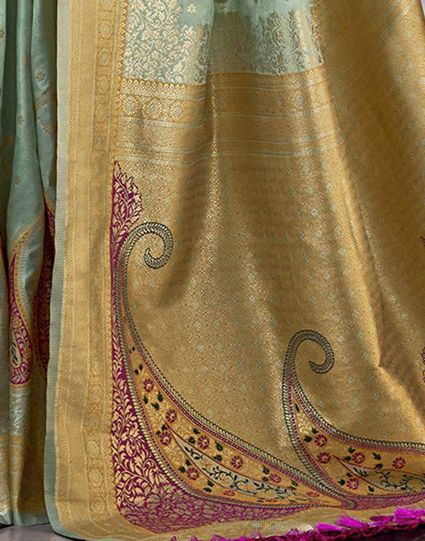 Mint Green Silk Woven Banarasi Saree