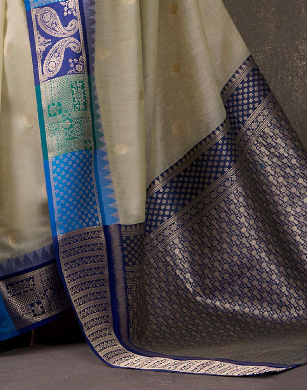 Beige Cotton Woven Banarasi Saree