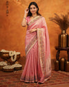Light Pink Silk Woven Embroidery Stone Work Banarasi Saree