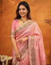 Light Pink Silk Woven Embroidery Stone Work Banarasi Saree
