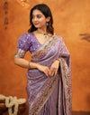 Light Purple Silk Woven Embroidery Stone Work Banarasi Saree