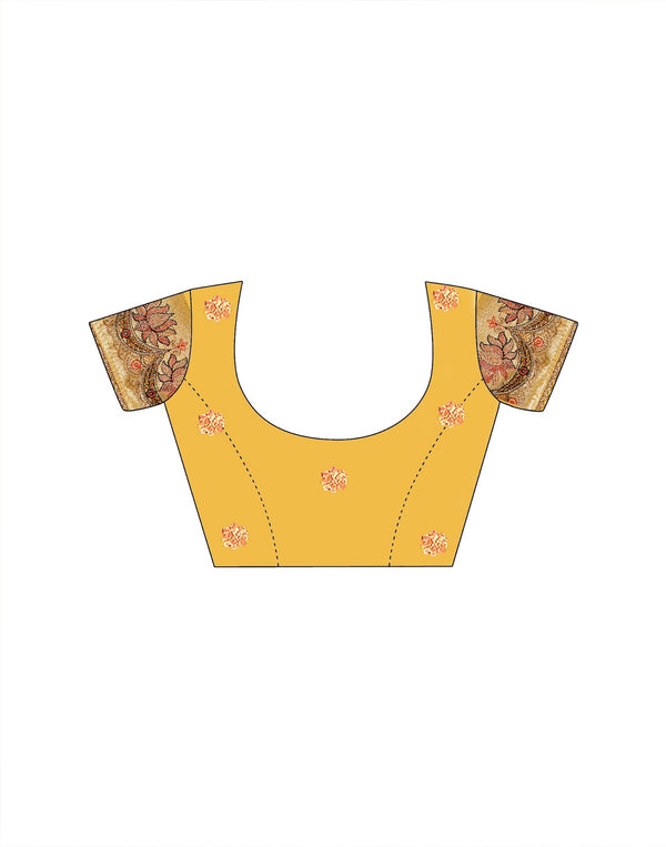 Light Yellow Silk Woven Embroidery Stone Work Banarasi Saree