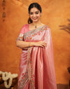 Light Pink Silk Woven Embroidery Stone Work Banarasi Saree