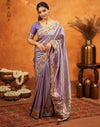 Dark Mauve Silk Woven Embroidery Stone Work Banarasi Saree