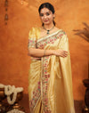 Light Yellow Silk Woven Embroidery Stone Work Banarasi Saree