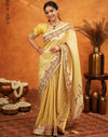 Light Yellow Silk Woven Embroidery Stone Work Banarasi Saree