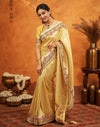 Light Yellow Silk Woven Embroidery Stone Work Banarasi Saree