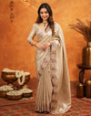 Beige Silk Woven Embroidery Stone Work Banarasi Saree