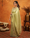 Pista Green Silk Woven Embroidery Stone Work Banarasi Saree