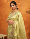 Pista Green Silk Woven Embroidery Stone Work Banarasi Saree