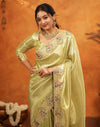Pista Green Silk Woven Embroidery Stone Work Banarasi Saree
