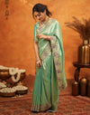 Mint Green Silk Woven Embroidery Stone Work Banarasi Saree
