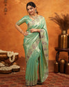 Mint Green Silk Woven Embroidery Stone Work Banarasi Saree
