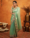 Mint Green Silk Woven Embroidery Stone Work Banarasi Saree