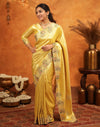 Yellow Silk Woven Embroidery Stone Work Banarasi Saree