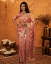 Dusty Rose Pink Silk Woven Embroidery Stone Work Banarasi Saree