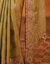 Pista Green Silk Woven Embroidery Stone Work Banarasi Saree