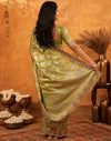 Pista Green Silk Woven Embroidery Stone Work Banarasi Saree