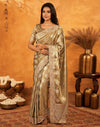Dark Beige Silk Woven Embroidery Stone Work Banarasi Saree