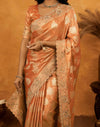 Peach Silk Woven Embroidery Stone Work Banarasi Saree