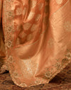 Peach Silk Woven Embroidery Stone Work Banarasi Saree