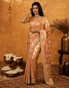 Peach Silk Woven Embroidery Stone Work Banarasi Saree