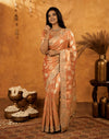 Peach Silk Woven Embroidery Stone Work Banarasi Saree