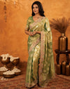 Dark Pista Green Silk Woven Embroidery Stone Work Banarasi Saree