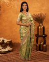 Dark Pista Green Silk Woven Embroidery Stone Work Banarasi Saree