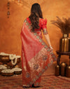 Red Silk Woven Embroidery Stone Work Banarasi Saree