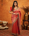 Red Silk Woven Embroidery Stone Work Banarasi Saree