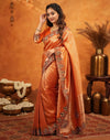 Orange Silk Woven Embroidery Stone Work Banarasi Saree