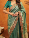 Teal Green Silk Woven Embroidery Stone Work Banarasi Saree