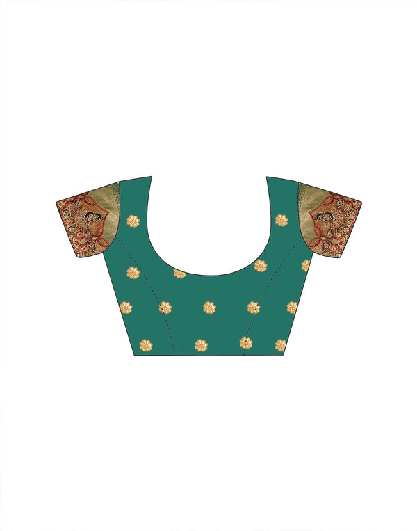 Teal Green Silk Woven Embroidery Stone Work Banarasi Saree