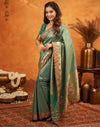 Teal Green Silk Woven Embroidery Stone Work Banarasi Saree