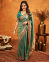 Teal Green Silk Woven Embroidery Stone Work Banarasi Saree