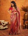 Dark Pink Silk Woven Embroidery Stone Work Banarasi Saree