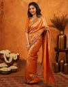 Orange Silk Woven Embroidery Stone Work Banarasi Saree