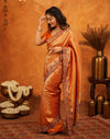 Orange Silk Woven Embroidery Stone Work Banarasi Saree