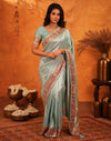 Turquoise Silk Woven Embroidery Stone Work Banarasi Saree