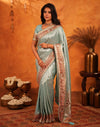 Turquoise Silk Woven Embroidery Stone Work Banarasi Saree