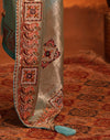 Turquoise Silk Woven Embroidery Stone Work Banarasi Saree