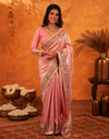 Light Pink Silk Woven Embroidery Stone Work Banarasi Saree