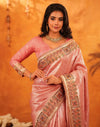Light Pink Silk Woven Embroidery Stone Work Banarasi Saree