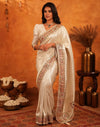 Off White Silk Woven Embroidery Stone Work Banarasi Saree